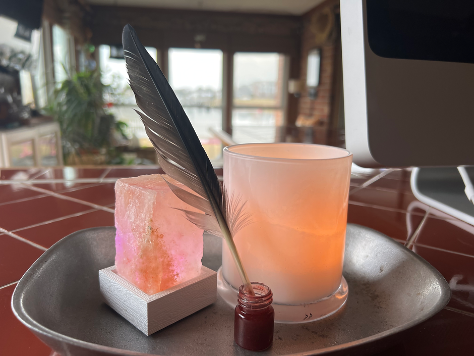 salt lamps and writing quill